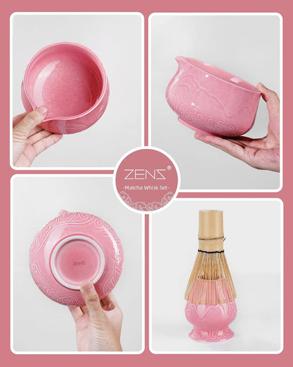 ZENS Premium Matcha Whisk Set, Matcha Kit with Matcha Tools, Pink