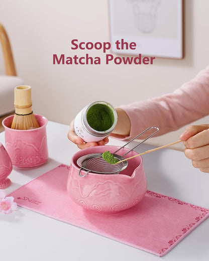 ZENS Premium Matcha Whisk Set, Matcha Kit with Matcha Tools, Pink