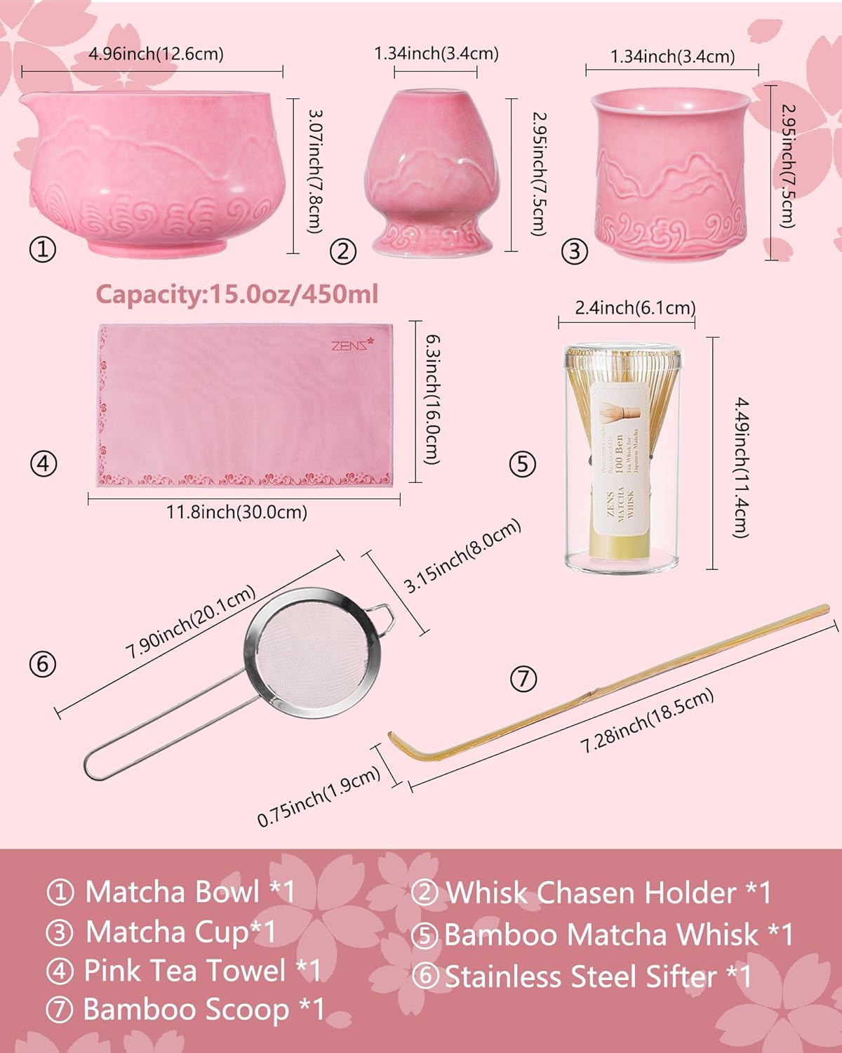 ZENS Premium Matcha Whisk Set, Matcha Kit with Matcha Tools, Pink