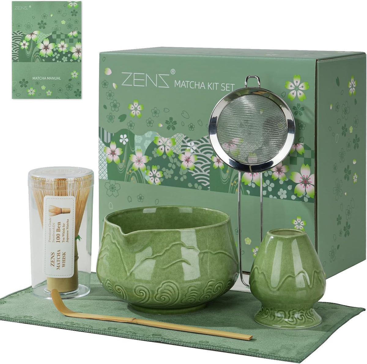 ZENS Premium Matcha Whisk Set, Matcha Kit with Matcha Tools, Pink