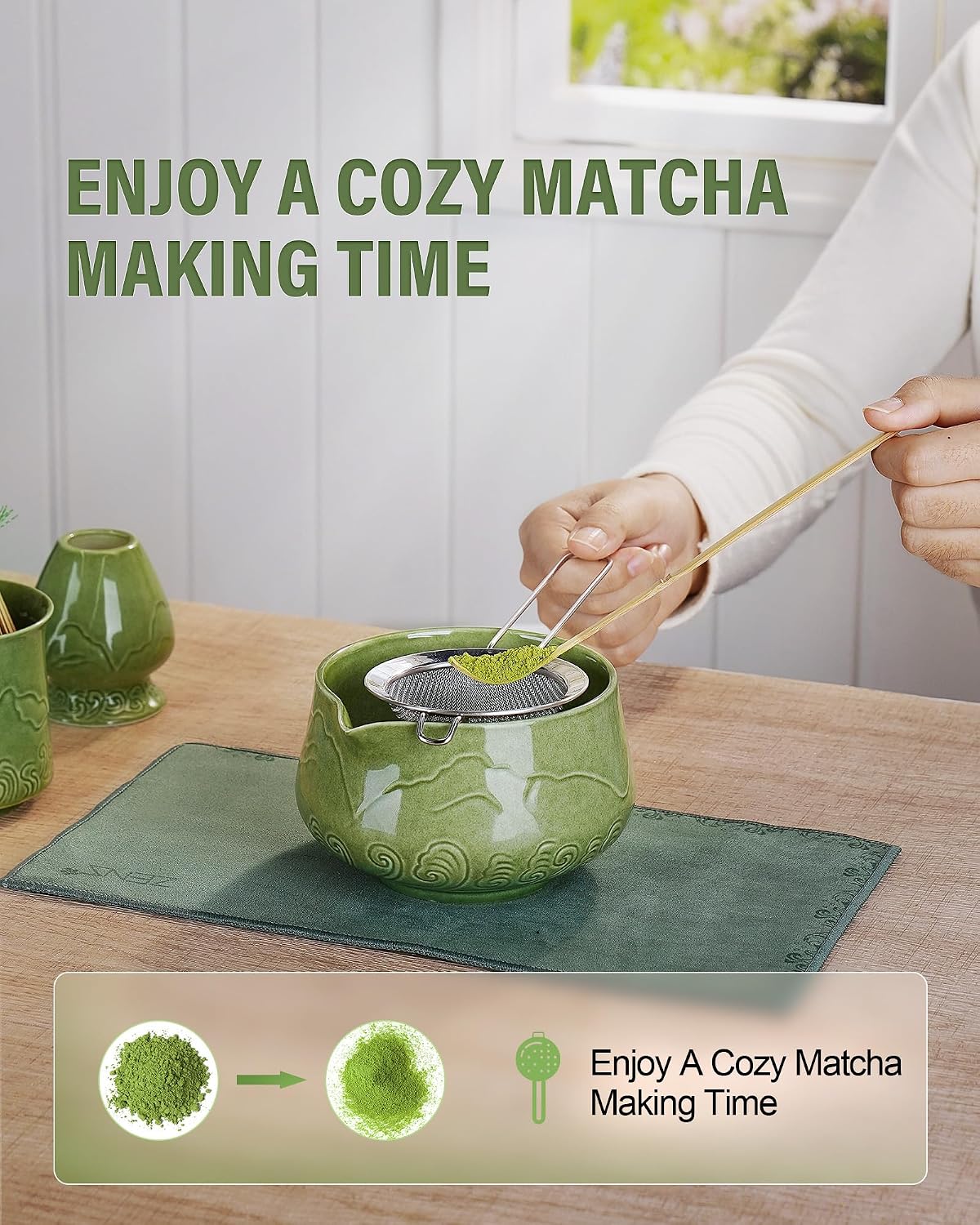 ZENS Premium Matcha Whisk Set, Matcha Kit with Matcha Tools, Pink