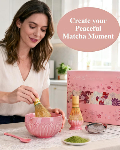 ZENS Premium Matcha Whisk Set, Matcha Kit with Matcha Tools, Pink