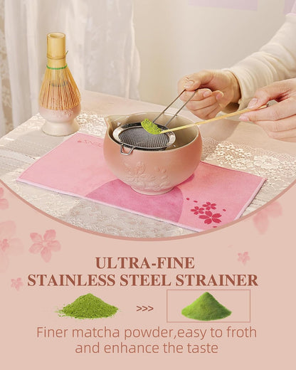 ZENS Premium Matcha Whisk Set, Matcha Kit with Matcha Tools, Pink