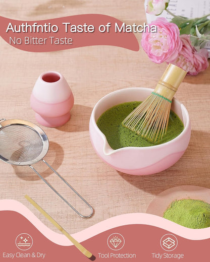 ZENS Premium Matcha Whisk Set, Matcha Kit with Matcha Tools, Pink