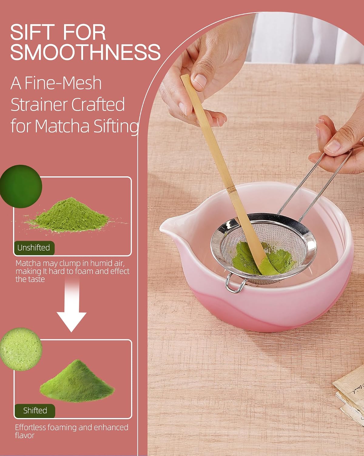 ZENS Premium Matcha Whisk Set, Matcha Kit with Matcha Tools, Pink