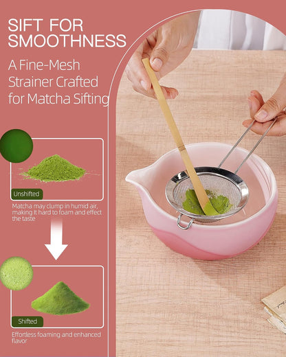 ZENS Premium Matcha Whisk Set, Matcha Kit with Matcha Tools, Pink