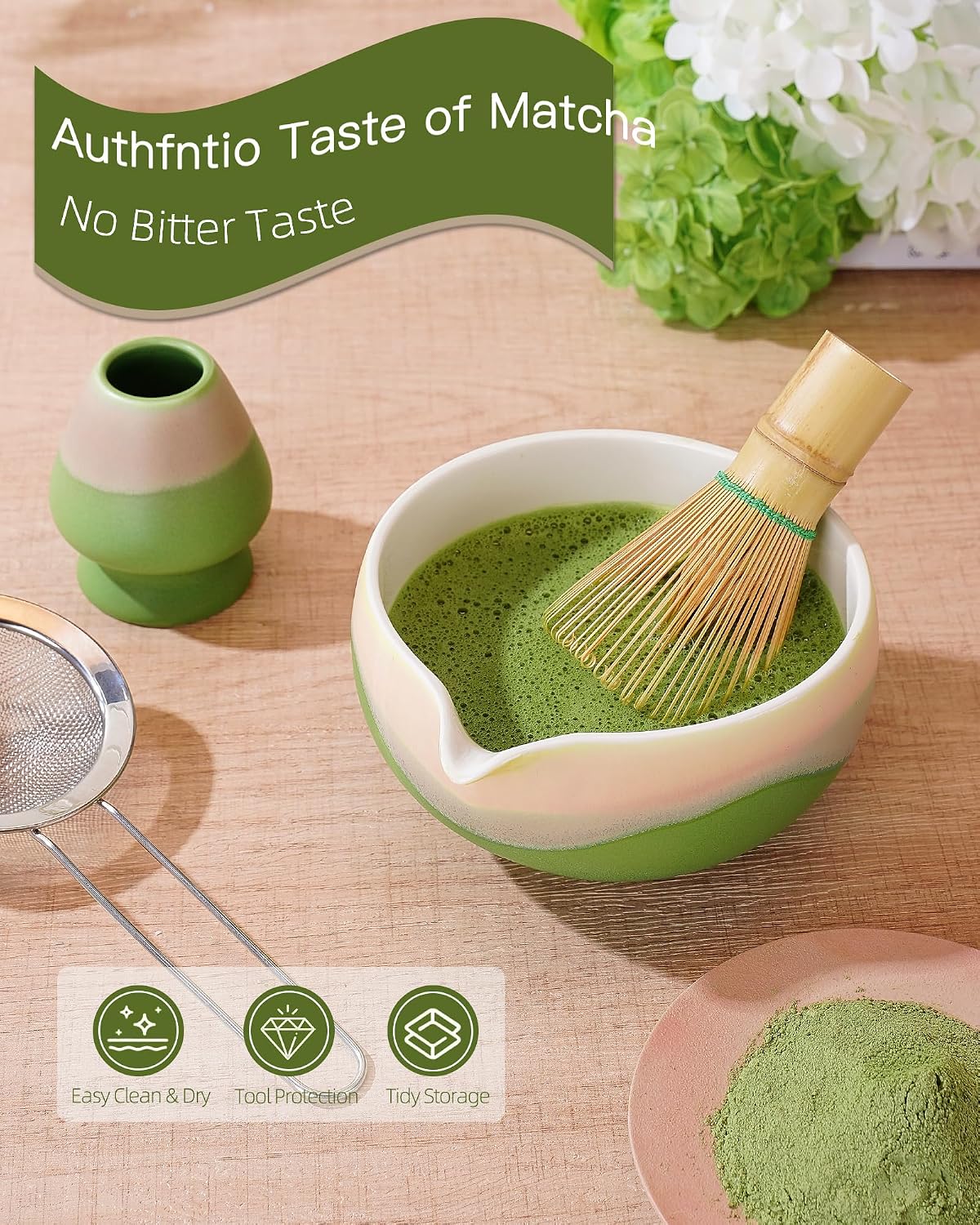 ZENS Premium Matcha Whisk Set, Matcha Kit with Matcha Tools, Pink