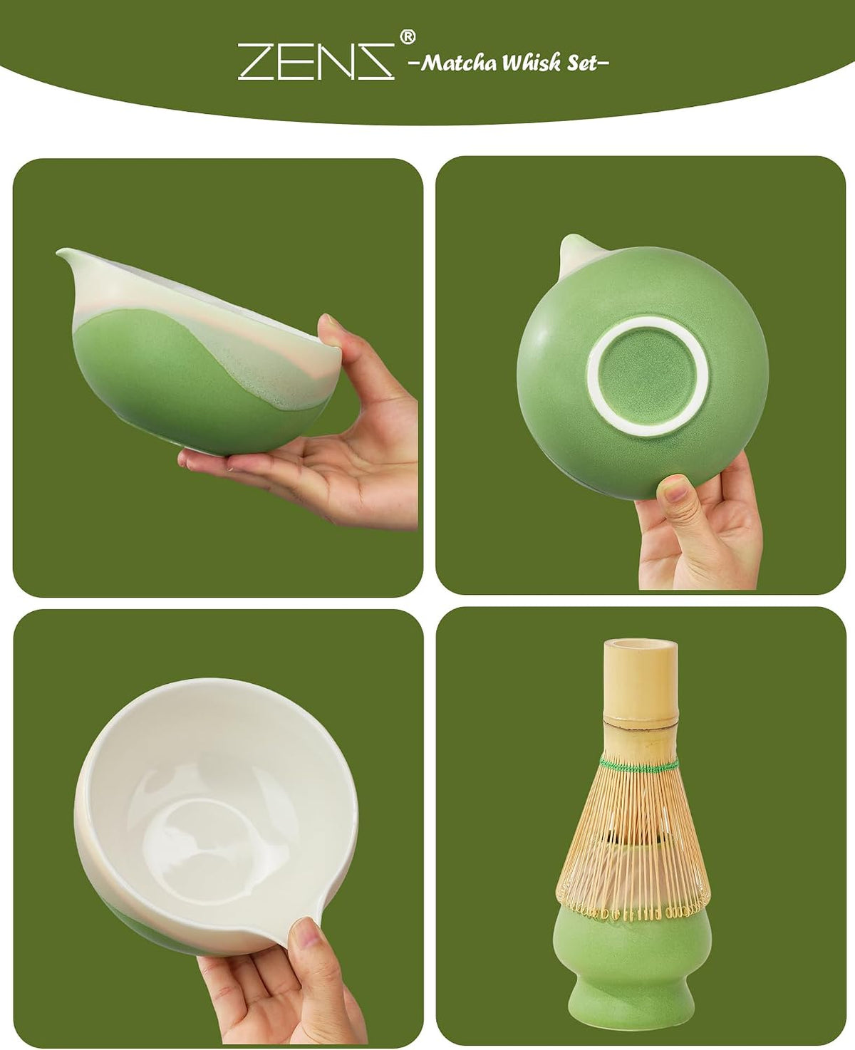 ZENS Premium Matcha Whisk Set, Matcha Kit with Matcha Tools, Pink