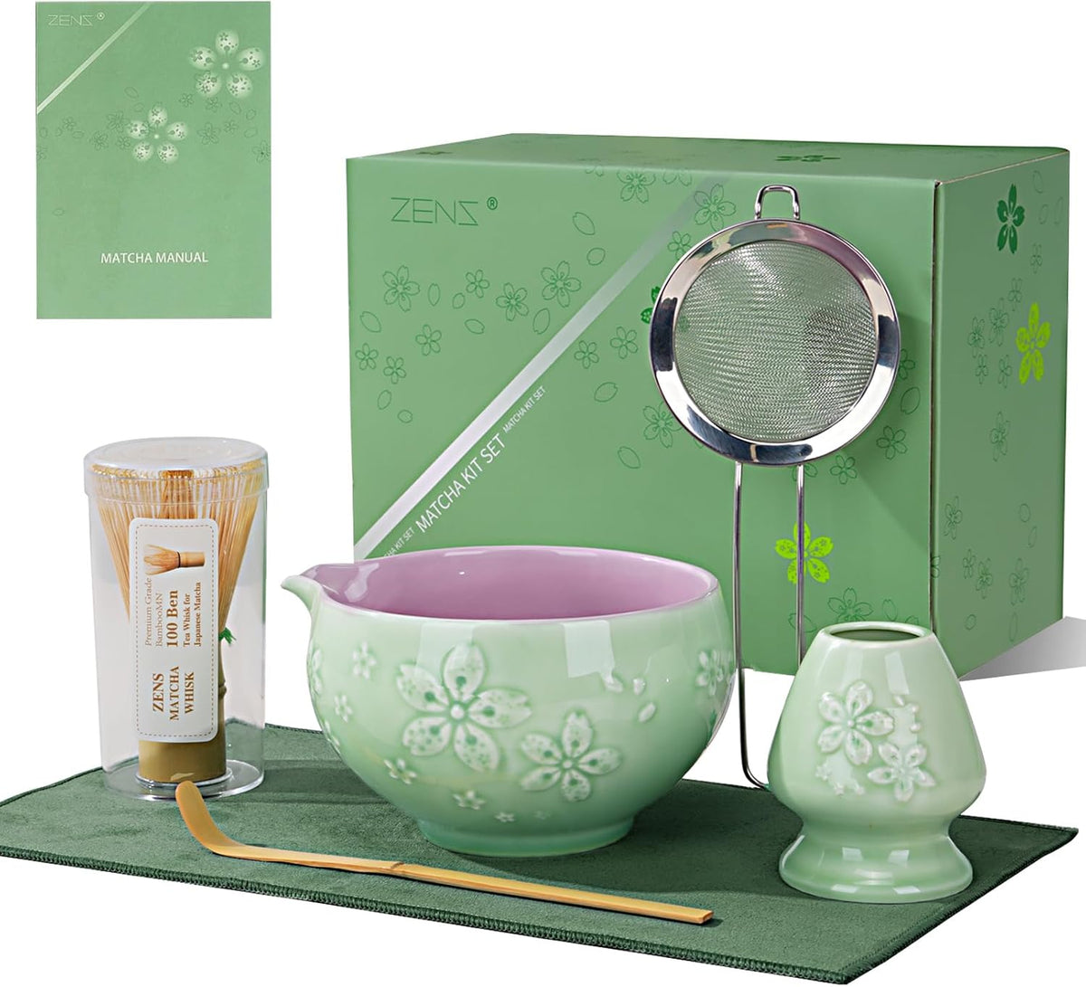 ZENS Premium Matcha Whisk Set, Matcha Kit with Matcha Tools, Pink