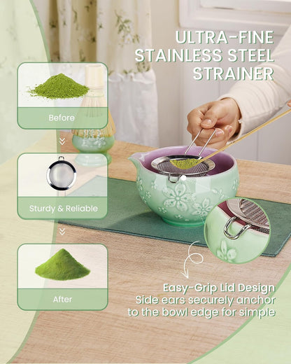 ZENS Premium Matcha Whisk Set, Matcha Kit with Matcha Tools, Pink