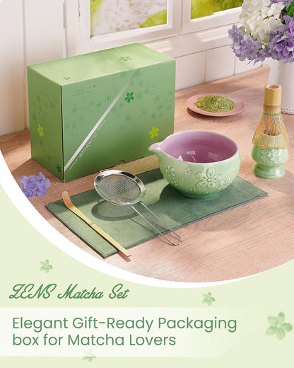 ZENS Premium Matcha Whisk Set, Matcha Kit with Matcha Tools, Pink