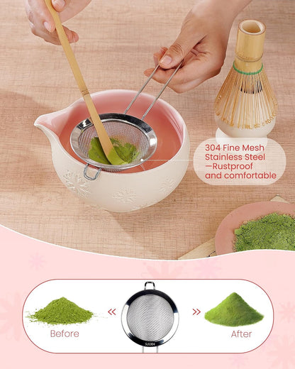 ZENS Premium Matcha Whisk Set, Matcha Kit with Matcha Tools, Pink