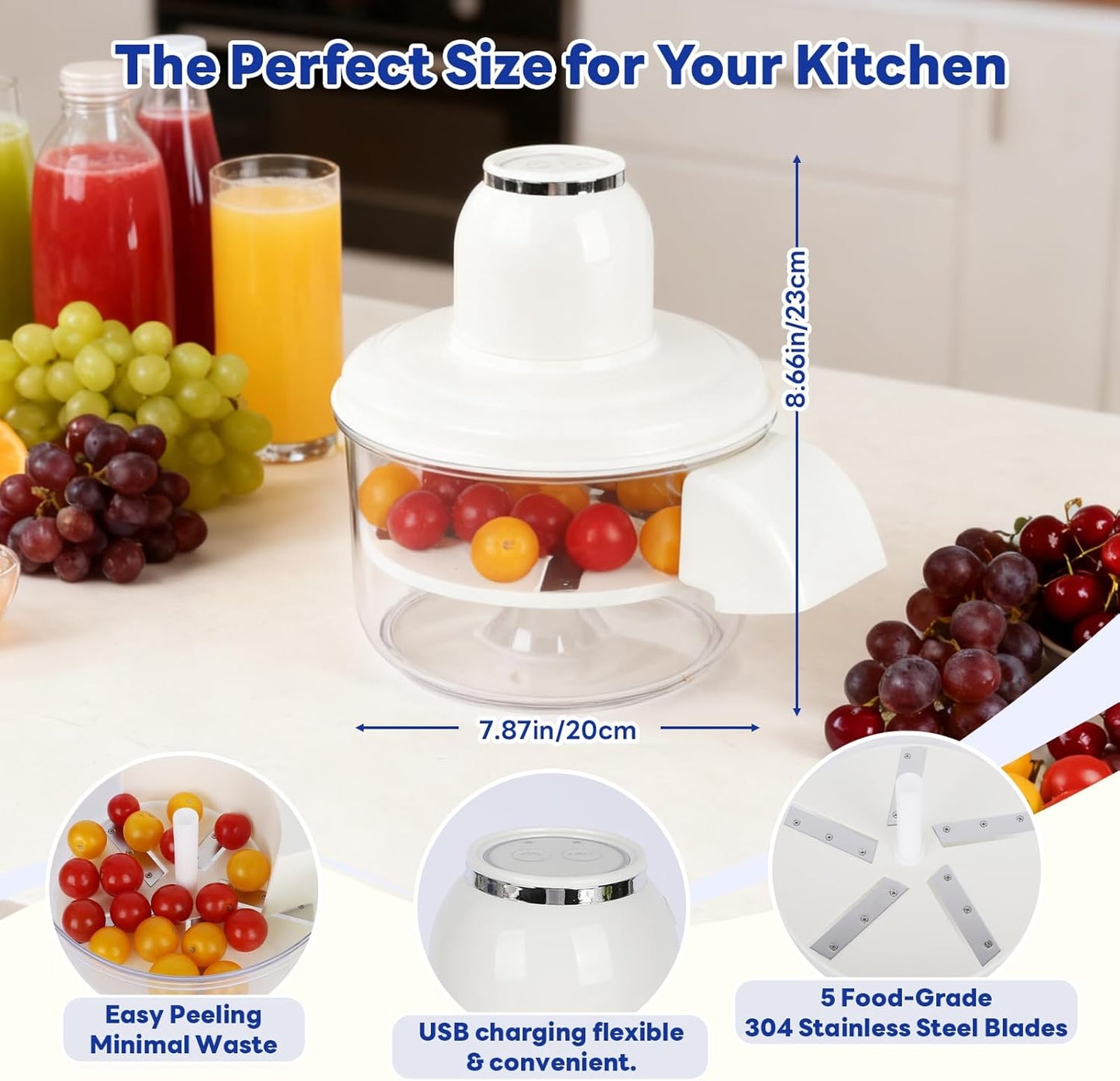 Automatic Grape Peeler Machine, Electric Garlic & Cherry Tomato Peeler Skin Remover Tool for Small Fruits, Effortless Peeling for Home Kitchen (Blue-1PC)