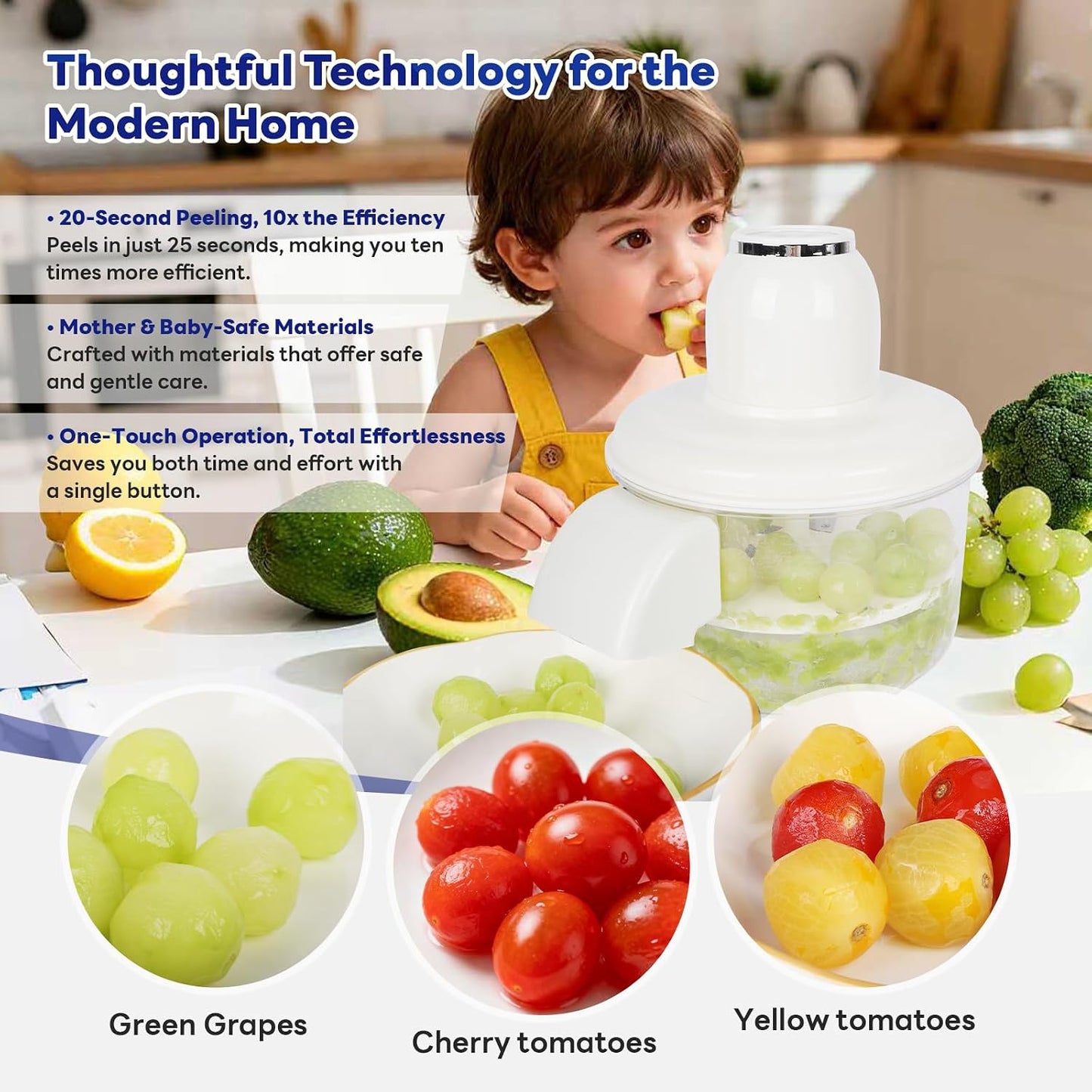 Automatic Grape Peeler Machine, Electric Garlic & Cherry Tomato Peeler Skin Remover Tool for Small Fruits, Effortless Peeling for Home Kitchen (Blue-1PC)