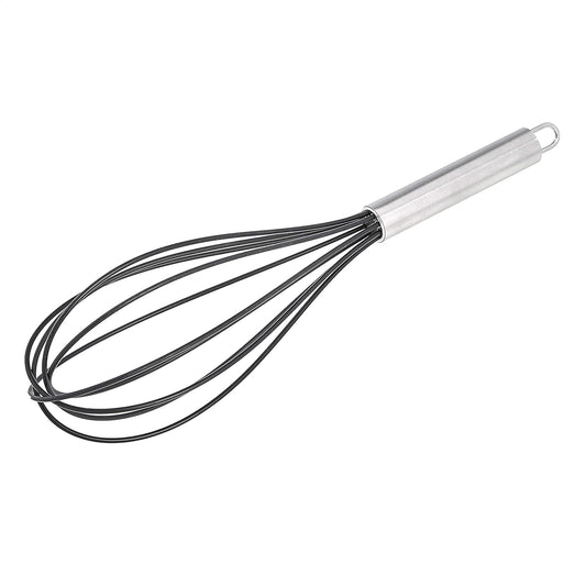 Stainless Steel and Silicone Non-Stick Coated Whisk Set for Beating and Whisking, Dishwasher Safe, 8", 10", and 12", Pack of 3, Black