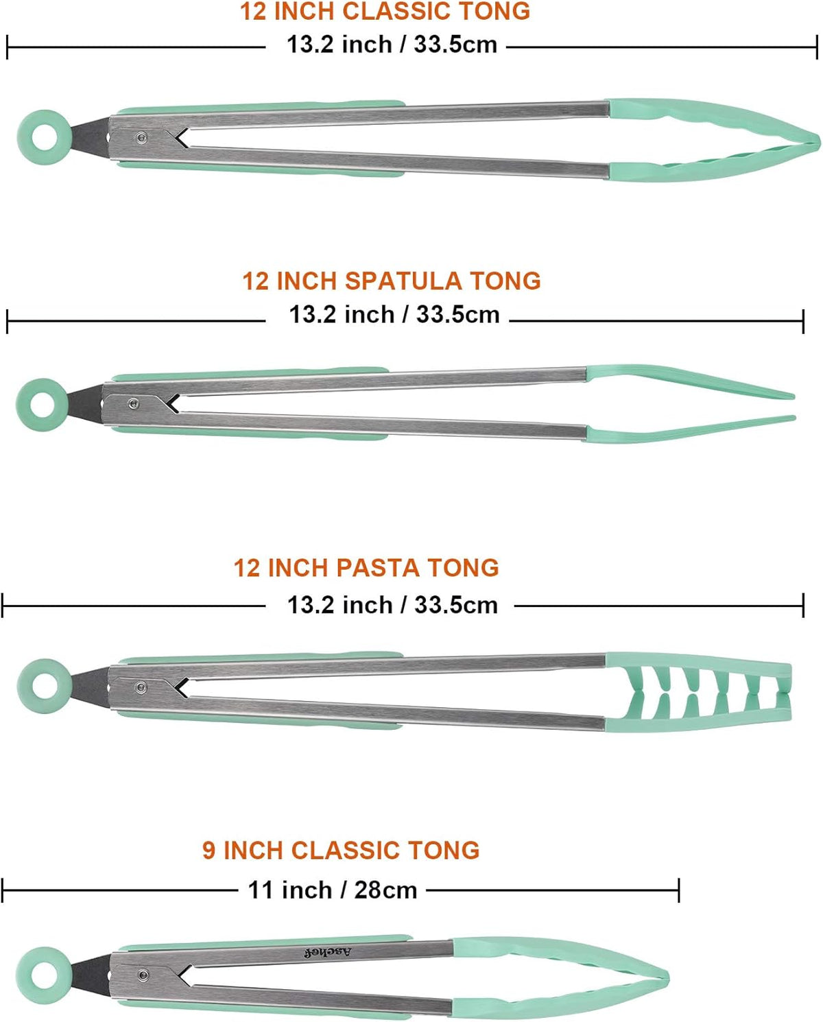 4in1 Stainless Steel Kitchen Food Tongs Set for Cooking with BPA Free Silicone Tips, Toaster Steak Pie Pizza Pasta Spaghetti Noodles Salad Fruit Vegetable Grill BBQ Buffet Clamp Serving Tools Gadgets