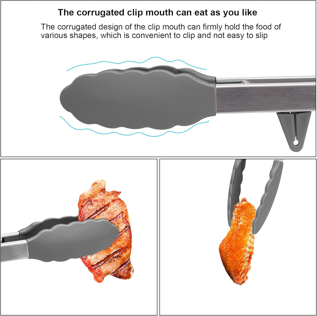 4in1 Stainless Steel Kitchen Food Tongs Set for Cooking with BPA Free Silicone Tips, Toaster Steak Pie Pizza Pasta Spaghetti Noodles Salad Fruit Vegetable Grill BBQ Buffet Clamp Serving Tools Gadgets