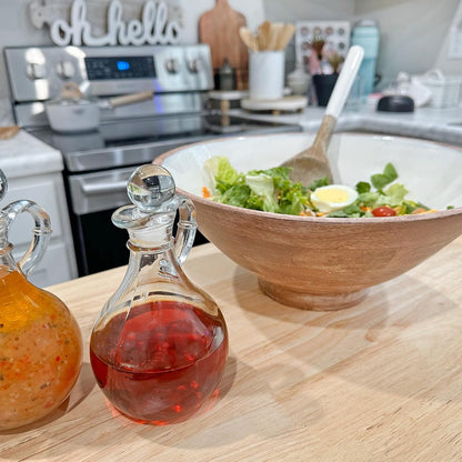 Glass Oil and Vinegar Cruets (Set of 2); 8oz Round Oil Dispensers/Salad Dressing Bottles with Stoppers