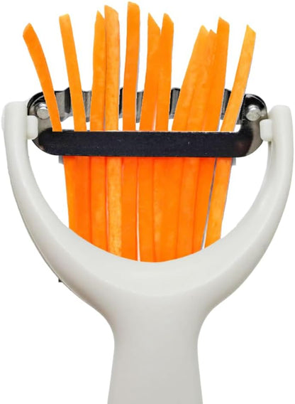 Kitchen Tool 5⅞" Long White Plastic Handle Stainless Steel Wavy Peeler Grater Shredder - Thai Cooking Utensils Multipurpose Portable Hand-Held Cookery Equipments for Food Fruit Vegetable