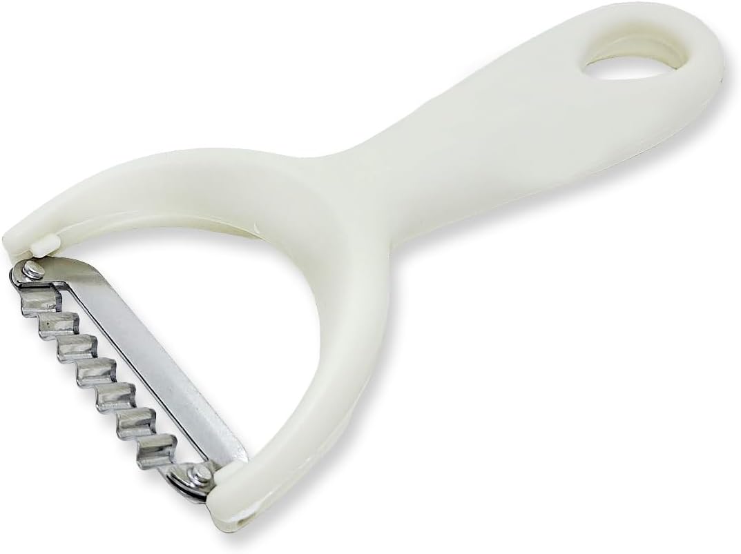 Kitchen Tool 5⅞" Long White Plastic Handle Stainless Steel Wavy Peeler Grater Shredder - Thai Cooking Utensils Multipurpose Portable Hand-Held Cookery Equipments for Food Fruit Vegetable