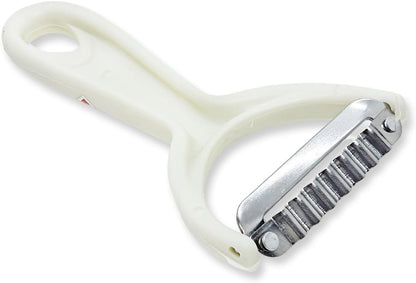 Kitchen Tool 5⅞" Long White Plastic Handle Stainless Steel Wavy Peeler Grater Shredder - Thai Cooking Utensils Multipurpose Portable Hand-Held Cookery Equipments for Food Fruit Vegetable