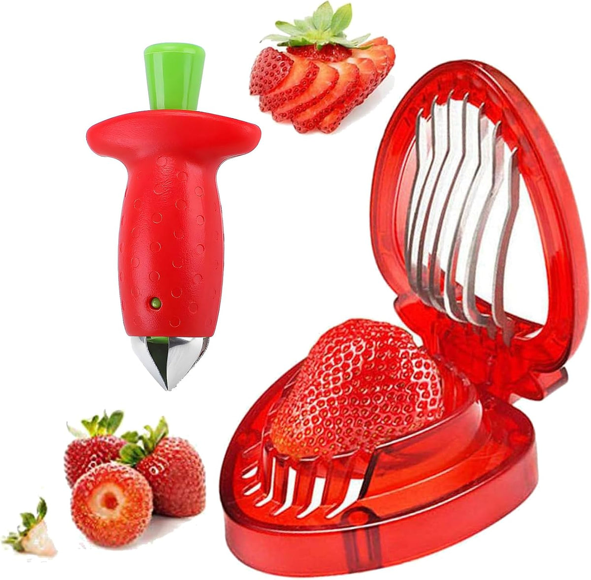 Strawberry Huller Stem Remover and Strawberry Slicer Set-Fruit Picker Stalks Tools,Stainless Steel Blade Kitchen Tools and Gadgets,Mini Fruit Slicer Cut Tools 2pcs