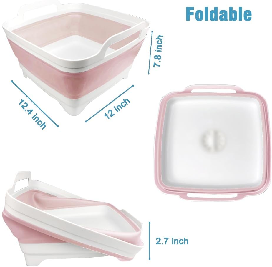 Collapsible Dish Basin, Washing Basin for 9L large Capacity, Pink
