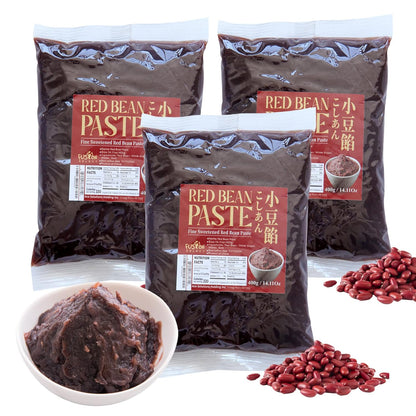 3 Packs Red Bean Paste - Fine Sweetened Adzuki Bean Paste for Desserts, Buns, Pastry Filling, Mochi - For Chinese, Japanese & Korean Foods - No Additives or Preservatives