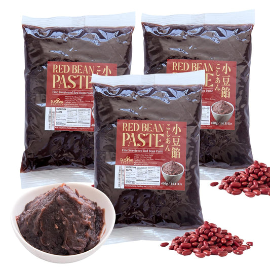3 Packs Red Bean Paste - Fine Sweetened Adzuki Bean Paste for Desserts, Buns, Pastry Filling, Mochi - For Chinese, Japanese & Korean Foods - No Additives or Preservatives