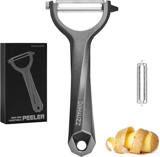Potato Peeler, Blade Replaceable Aluminum Alloy Vegetable Peeler | 420J2 Ultra Sharp Serrated and Straight Blade, Y-Shaped, Rust and Corrosion Resistant, Dishwasher Safe, Non-Slip, Gift Box