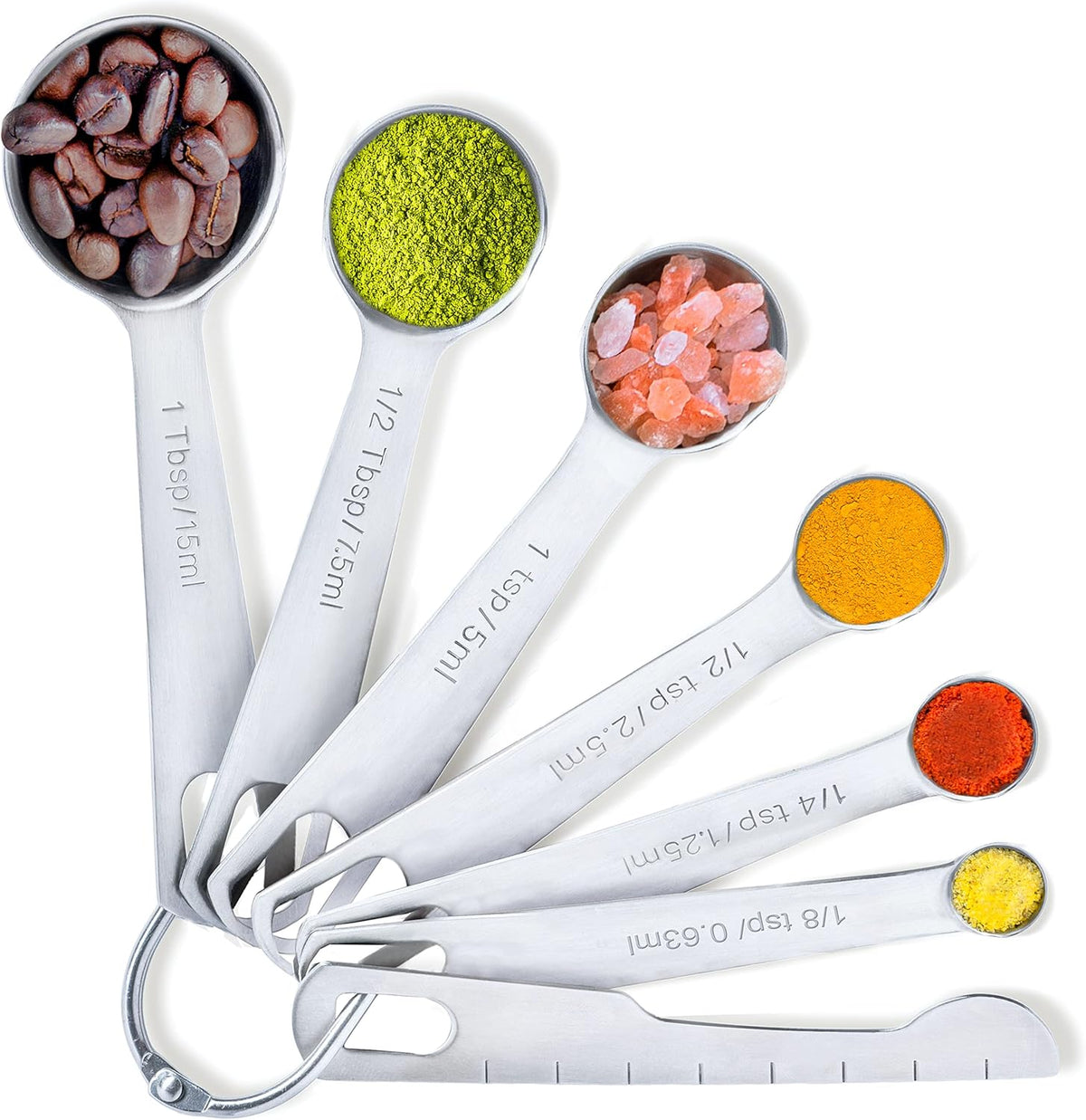 Stainless Steel Measuring Spoons - Set of 9 + Leveler | Heavy duty 18/8 stainless steel measuring spoon set with US & metric measurements for dry and liquid ingredients.