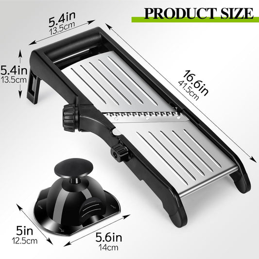 Mandoline Slicer for Kitchen, Adjustable Stainless Steel Food Slicer | Vegetable Chopper Onion Waffle French Fry Cutter Potato Chip Julienne Slicer with Safety Gloves & Cleanning Brush