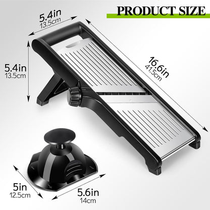 Mandoline Slicer for Kitchen, Adjustable Stainless Steel Food Slicer | Vegetable Chopper Onion Waffle French Fry Cutter Potato Chip Julienne Slicer with Safety Gloves & Cleanning Brush