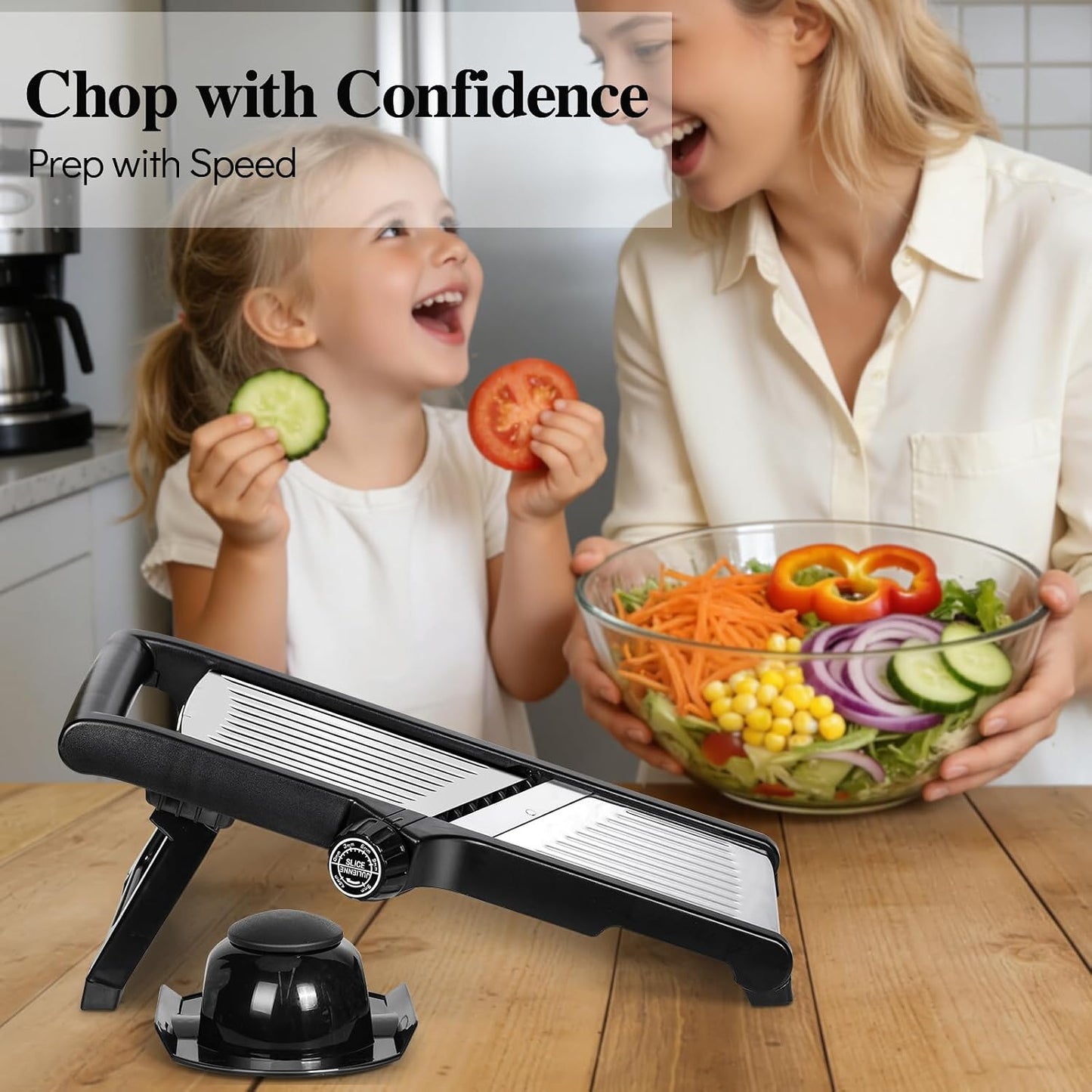 Mandoline Slicer for Kitchen, Adjustable Stainless Steel Food Slicer | Vegetable Chopper Onion Waffle French Fry Cutter Potato Chip Julienne Slicer with Safety Gloves & Cleanning Brush