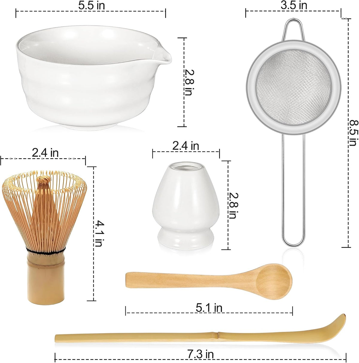 Matcha Whisk Set with Matcha Bowl, Matcha Bamboo Whisk, Scoop, Sifter, Matcha Whisk Holder Unique Gifts for Women/Men Mom/Dad, Birthday Gift for Friend/Family