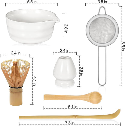 Matcha Whisk Set with Matcha Bowl, Matcha Bamboo Whisk, Scoop, Sifter, Matcha Whisk Holder Unique Gifts for Women/Men Mom/Dad, Birthday Gift for Friend/Family