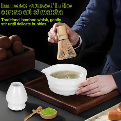 Matcha Whisk Set with Matcha Bowl, Matcha Bamboo Whisk, Scoop, Sifter, Matcha Whisk Holder Unique Gifts for Women/Men Mom/Dad, Birthday Gift for Friend/Family