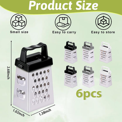 6 Pcs Mini Cheese Grater Stainless Steel Box Grater Fine Coarse Handheld Slicer with 4 Sides Small Box Food Shredder Safe Zester for Kitchen Cheese Garlic Ginger Vegetable Potatoes