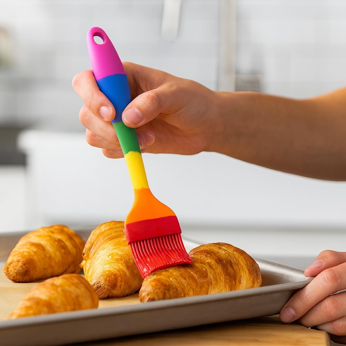 Cooking With Pride Non-Stick Pastry Brush, Heat-Safe Silicone With Iron Core, 8.5-Inch