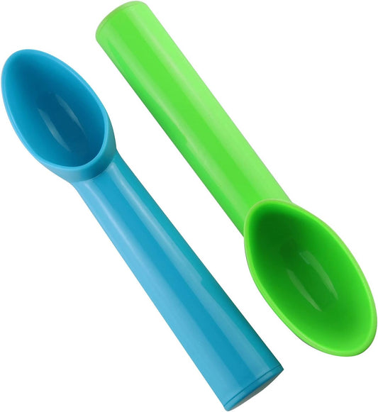 4pcs Plastic Ice Cream Scoop Fruit Spoons Melon Baller Watermelon Scooper Kitchen Accessories 4 Colors (Orange, Green, Blue, Pink)