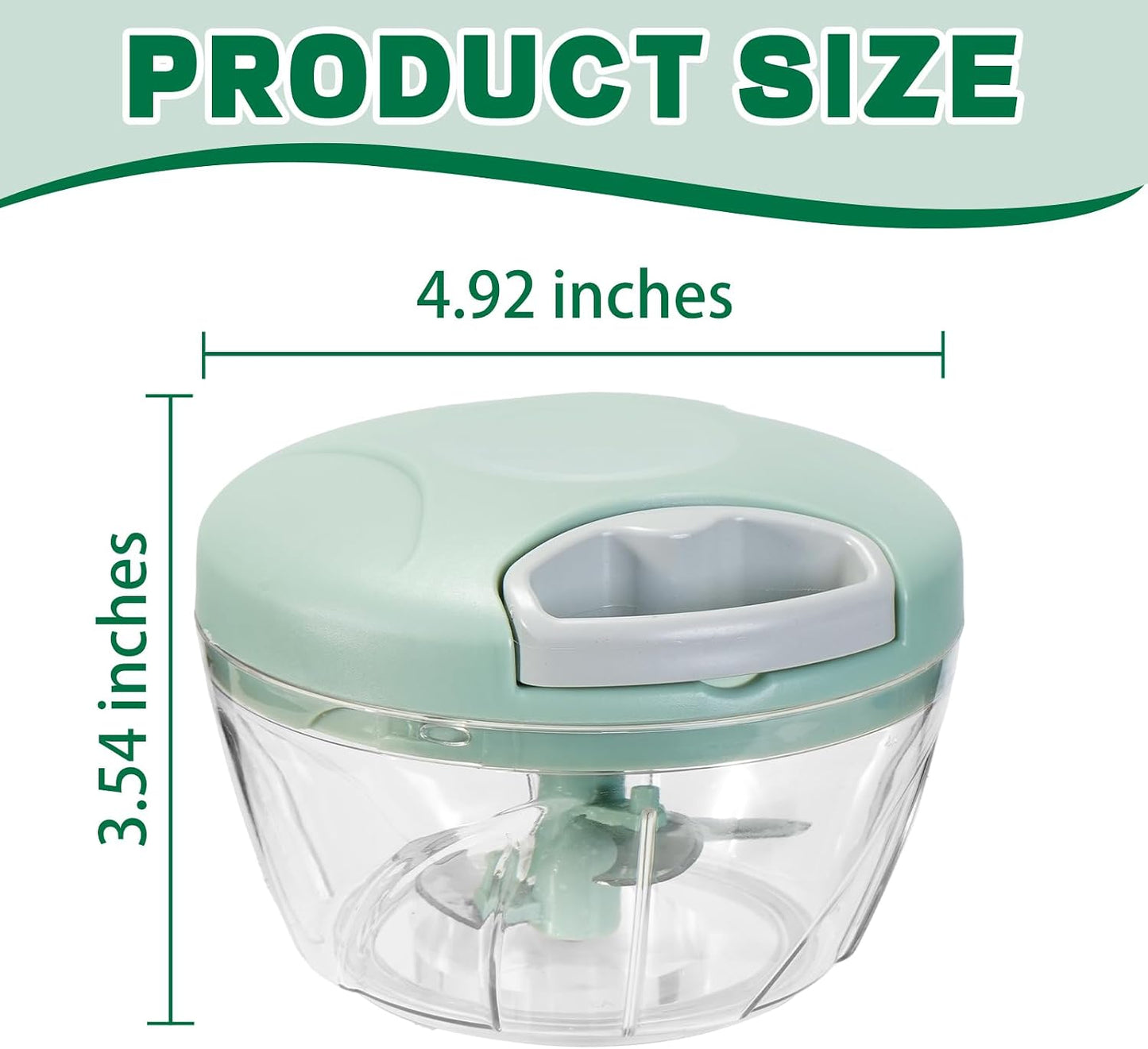 Manual Food Processor Vegetable Chopper,‌ Portable Hand Pull String Garlic Mincer Onion Cutter for Veggies, Suitable for Vegetables, Ginger, Garlic, Fruits, Onion, Potato, Salad (Green 500 ml)