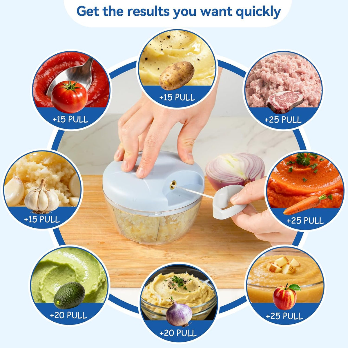 Manual Food Processor Vegetable Chopper,‌ Portable Hand Pull String Garlic Mincer Onion Cutter for Veggies, Suitable for Vegetables, Ginger, Garlic, Fruits, Onion, Potato, Salad (Green 500 ml)