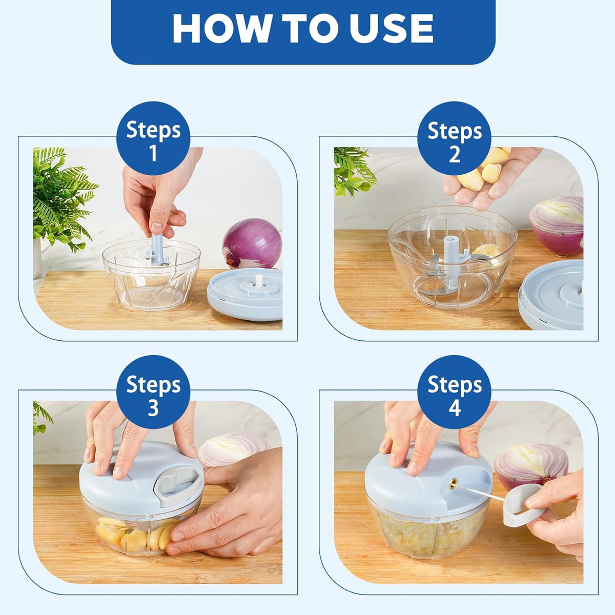 Manual Food Processor Vegetable Chopper,‌ Portable Hand Pull String Garlic Mincer Onion Cutter for Veggies, Suitable for Vegetables, Ginger, Garlic, Fruits, Onion, Potato, Salad (Green 500 ml)