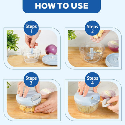 Manual Food Processor Vegetable Chopper,‌ Portable Hand Pull String Garlic Mincer Onion Cutter for Veggies, Suitable for Vegetables, Ginger, Garlic, Fruits, Onion, Potato, Salad (Green 500 ml)