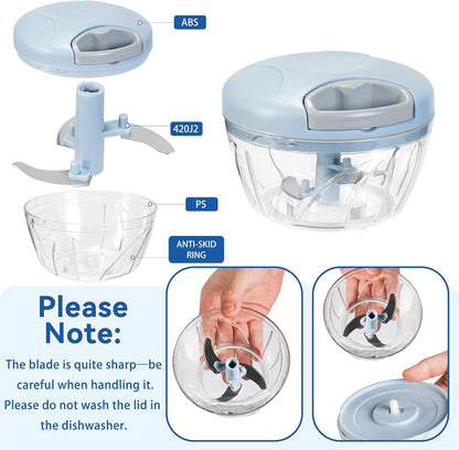 Manual Food Processor Vegetable Chopper,‌ Portable Hand Pull String Garlic Mincer Onion Cutter for Veggies, Suitable for Vegetables, Ginger, Garlic, Fruits, Onion, Potato, Salad (Green 500 ml)