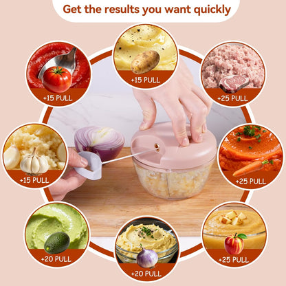 Manual Food Processor Vegetable Chopper,‌ Portable Hand Pull String Garlic Mincer Onion Cutter for Veggies, Suitable for Vegetables, Ginger, Garlic, Fruits, Onion, Potato, Salad (Green 500 ml)