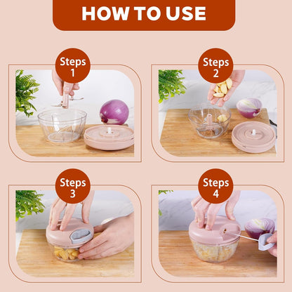 Manual Food Processor Vegetable Chopper,‌ Portable Hand Pull String Garlic Mincer Onion Cutter for Veggies, Suitable for Vegetables, Ginger, Garlic, Fruits, Onion, Potato, Salad (Green 500 ml)