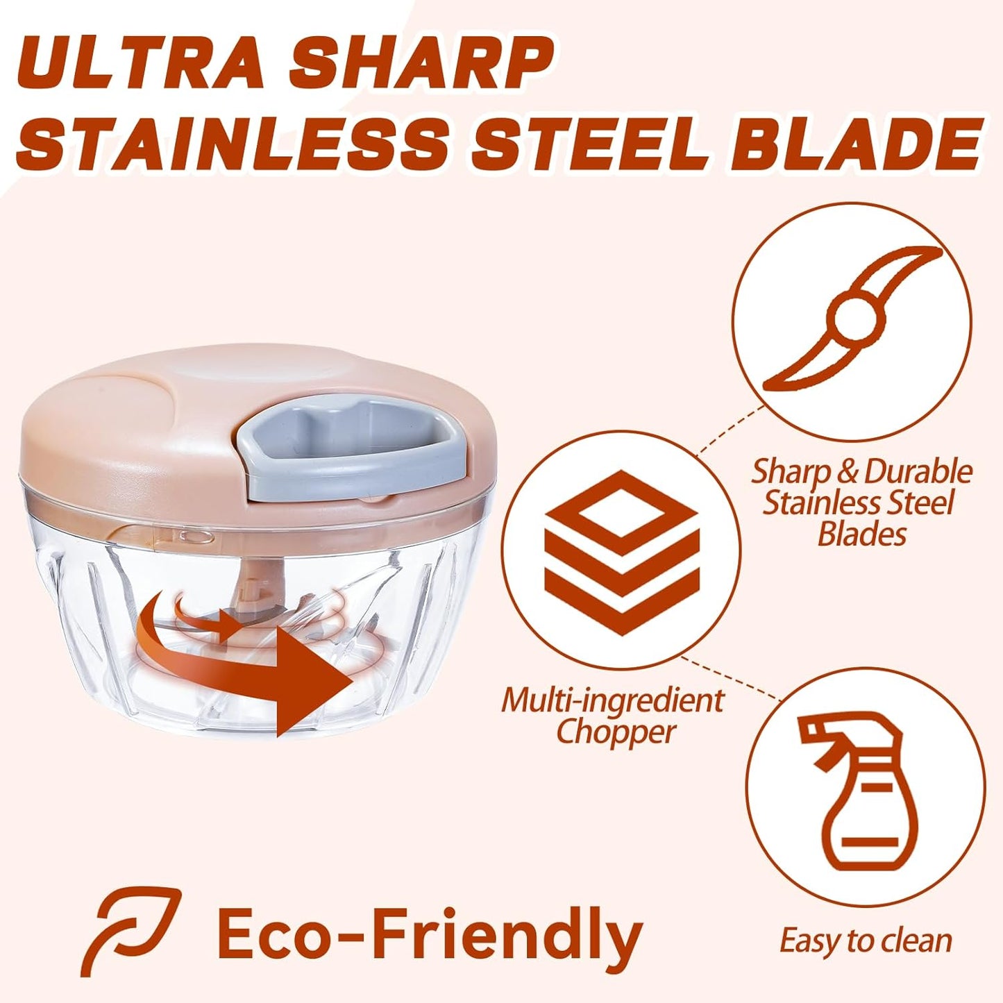 Manual Food Processor Vegetable Chopper,‌ Portable Hand Pull String Garlic Mincer Onion Cutter for Veggies, Suitable for Vegetables, Ginger, Garlic, Fruits, Onion, Potato, Salad (Green 500 ml)