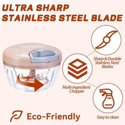 Manual Food Processor Vegetable Chopper,‌ Portable Hand Pull String Garlic Mincer Onion Cutter for Veggies, Suitable for Vegetables, Ginger, Garlic, Fruits, Onion, Potato, Salad (Green 500 ml)