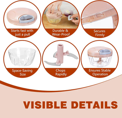Manual Food Processor Vegetable Chopper,‌ Portable Hand Pull String Garlic Mincer Onion Cutter for Veggies, Suitable for Vegetables, Ginger, Garlic, Fruits, Onion, Potato, Salad (Green 500 ml)